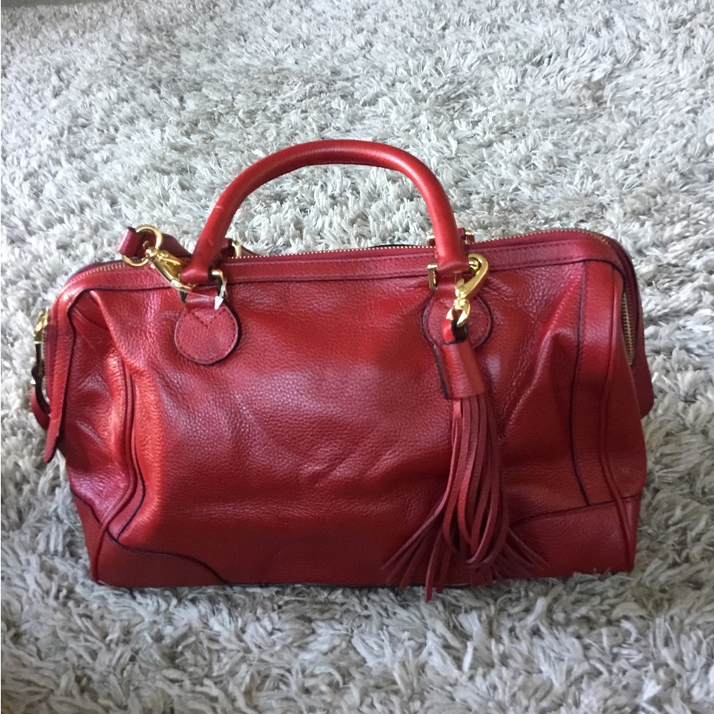 Banana Republic Red and Gold Satchel with Leather Tassel
